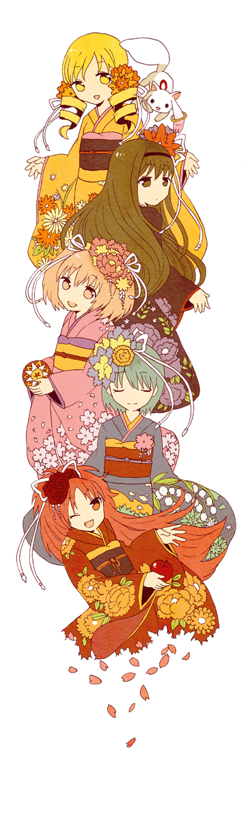 akemi homura, kaname madoka, miki sayaka, sakura kyoko, tomoe mami, and 1 more (mahou shoujo madoka magica) drawn by mayu_(15120141)