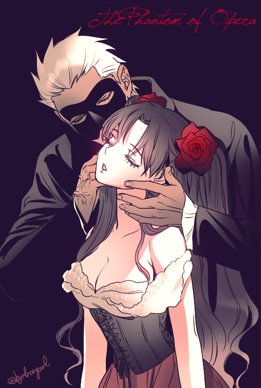 tohsaka rin and archer (fate and 2 more) drawn by byulrorqual