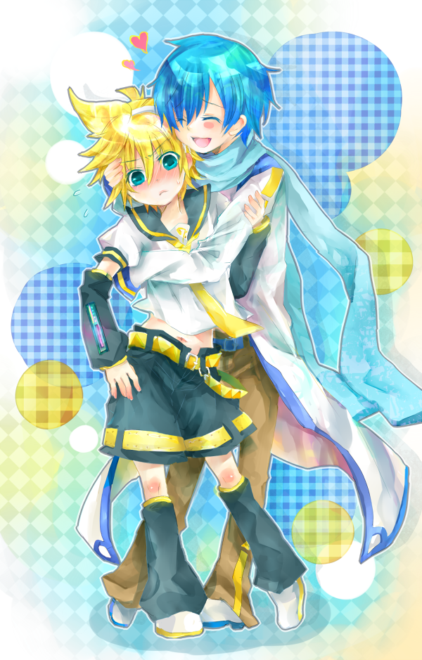 kagamine len and kaito (vocaloid) drawn by shigaraki_(strobe_blue)