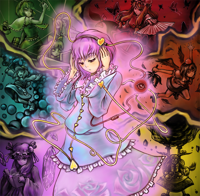 alice margatroid, patchouli knowledge, yakumo yukari, shameimaru aya, komeiji satori, and 3 more (touhou and 1 more) drawn by sai-go