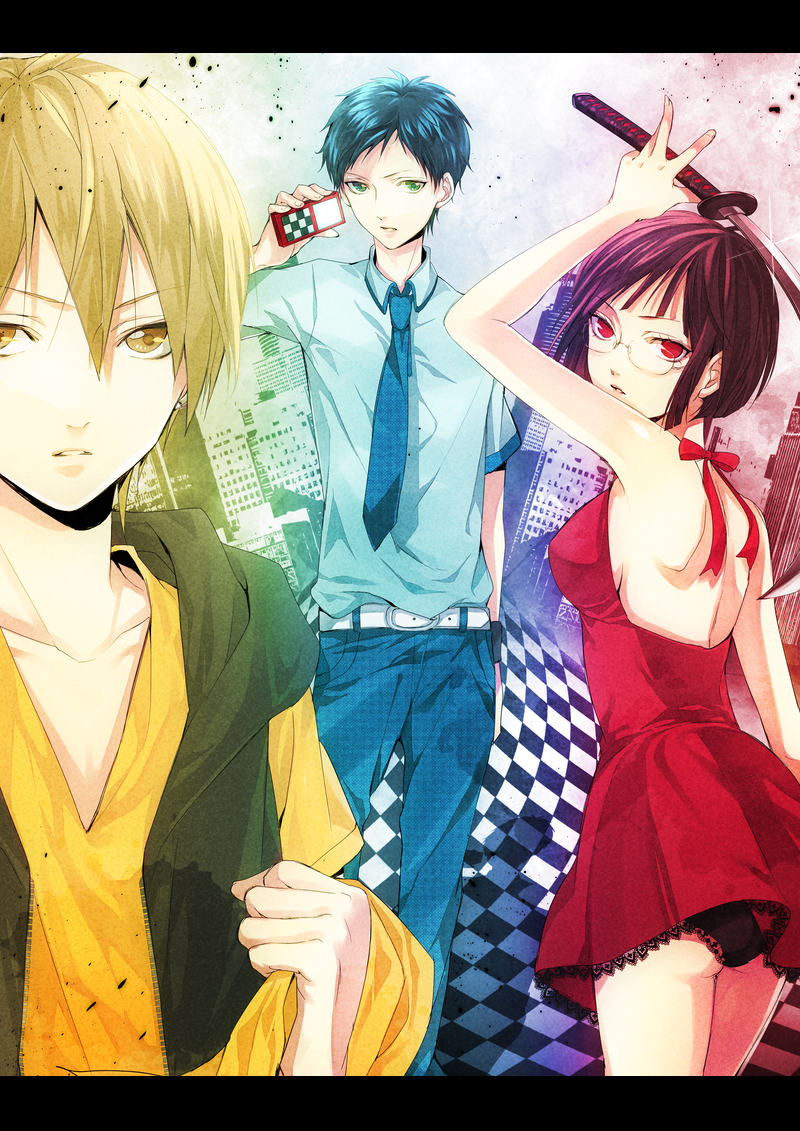 sonohara anri, ryuugamine mikado, and kida masaomi (durarara!!) drawn by yukimura32001