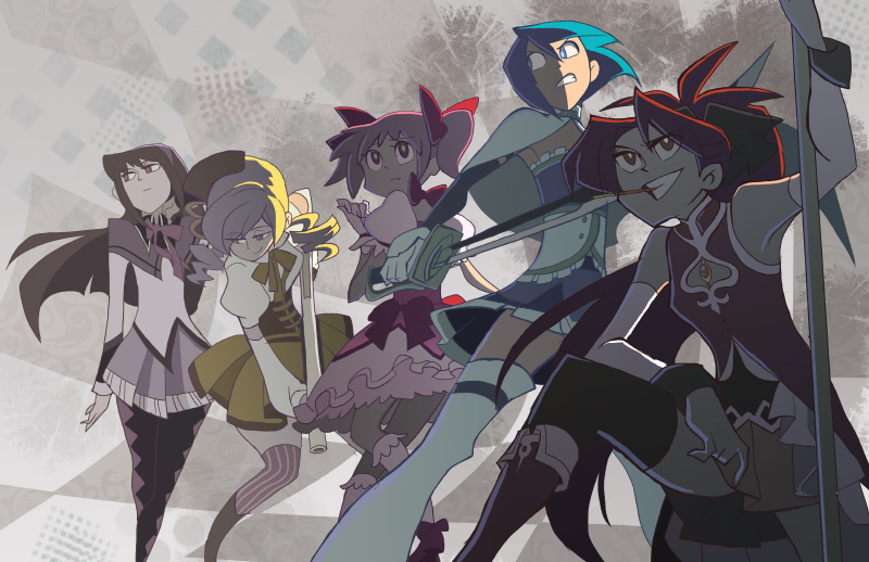 akemi homura, kaname madoka, miki sayaka, sakura kyoko, and tomoe mami (mahou shoujo madoka magica) drawn by nargyle