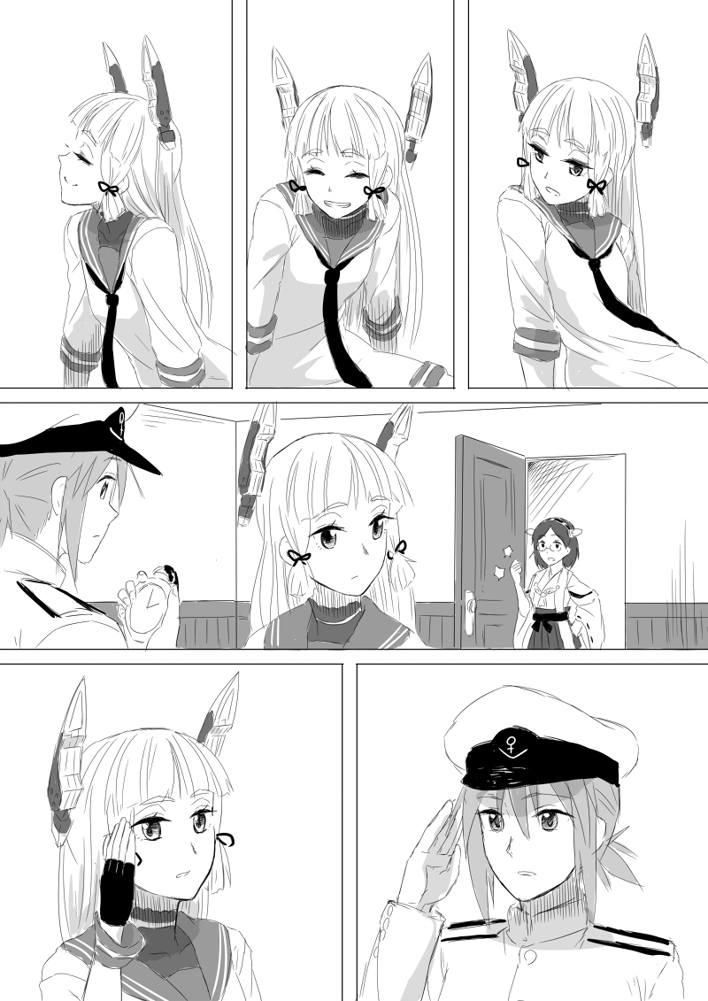 murakumo, female admiral, and kirishima (kantai collection) drawn by nathaniel_pennel