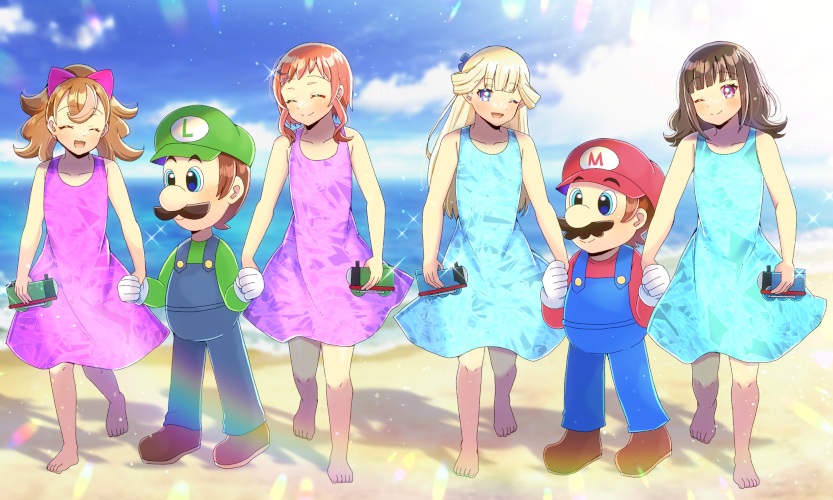 mario, luigi, nekoyashiki yuki, inukai komugi, nekoyashiki mayu, and 2 more (precure and 3 more) drawn by kou_hiyoyo