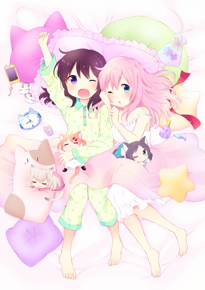 maa, shii, rou, konagai yuuko, and shiratori azumi (nyanko days) drawn by tarabagani