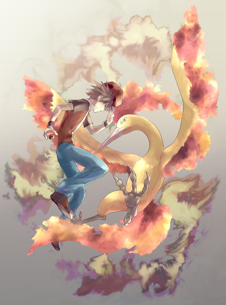 red and moltres (pokemon and 2 more) drawn by san_(tinami)