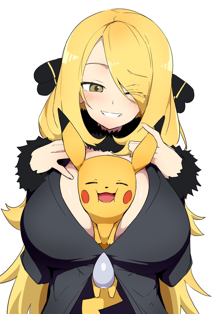 pikachu and cynthia (pokemon and 1 more) drawn by tottotonero