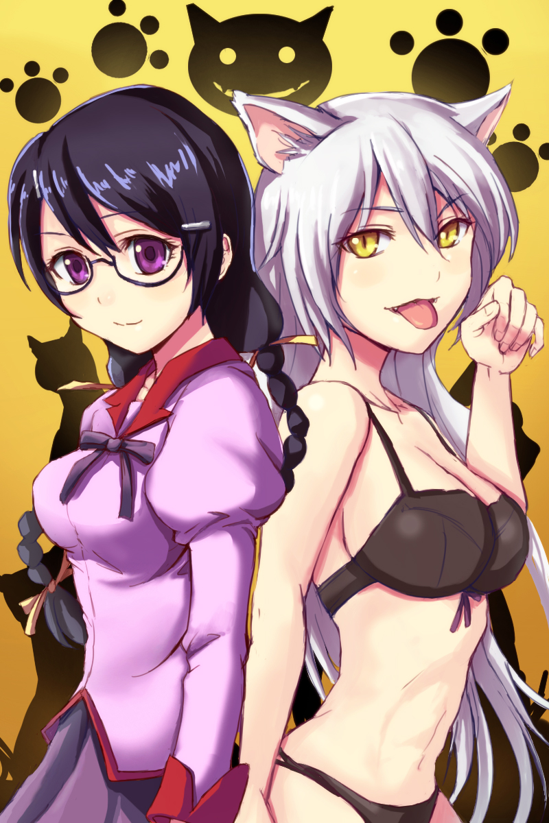 hanekawa tsubasa and black hanekawa (monogatari and 1 more) drawn by masa_tarou
