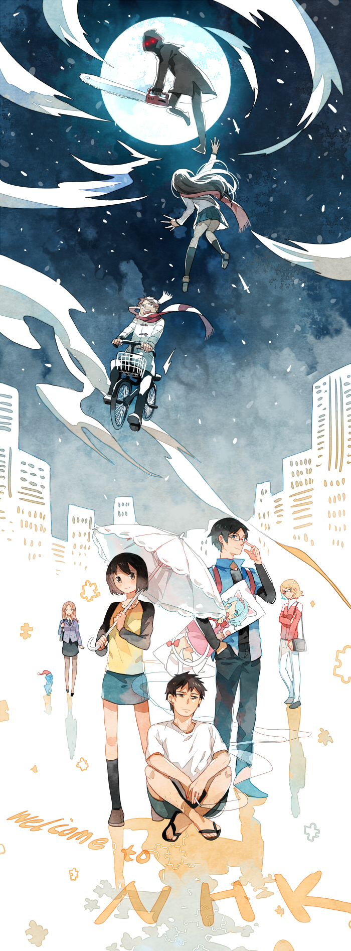 nakahara misaki, satou tatsuhiro, yamazaki kaoru, hikikomori alien, pururin, and 5 more (nhk ni youkoso! and 1 more) drawn by getiao