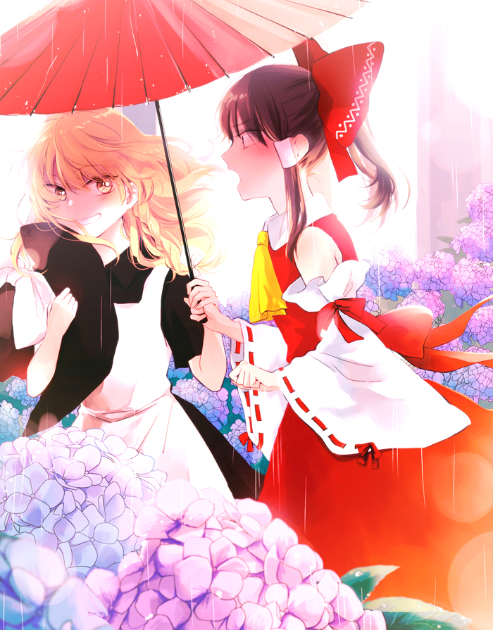 hakurei reimu and kirisame marisa (touhou) drawn by yonu_(yonurime)