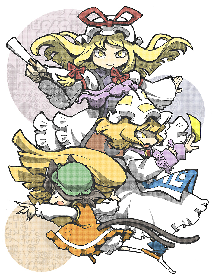 yakumo yukari, yakumo ran, and chen (touhou) drawn by hounori