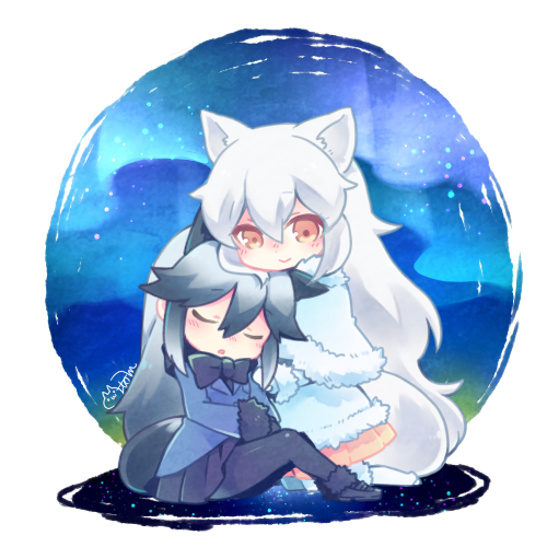 silver fox and arctic fox (kemono friends) drawn by maora_oto