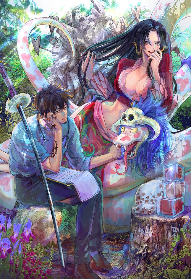 trafalgar law, boa hancock, and salome (one piece) drawn by eg_(eastg111)
