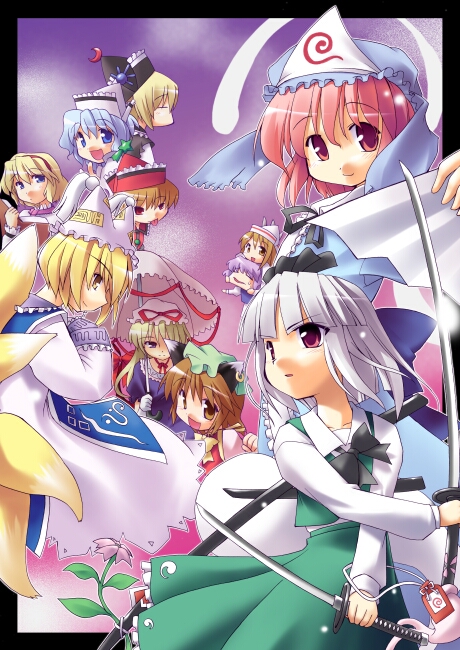 konpaku youmu, alice margatroid, yakumo yukari, saigyouji yuyuko, yakumo ran, and 5 more (touhou and 1 more) drawn by toto_nemigi