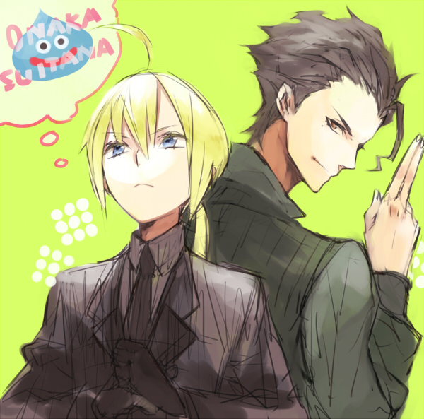 artoria pendragon, saber, diarmuid ua duibhne, and slime (fate and 2 more) drawn by nakahara_(mu_tation)