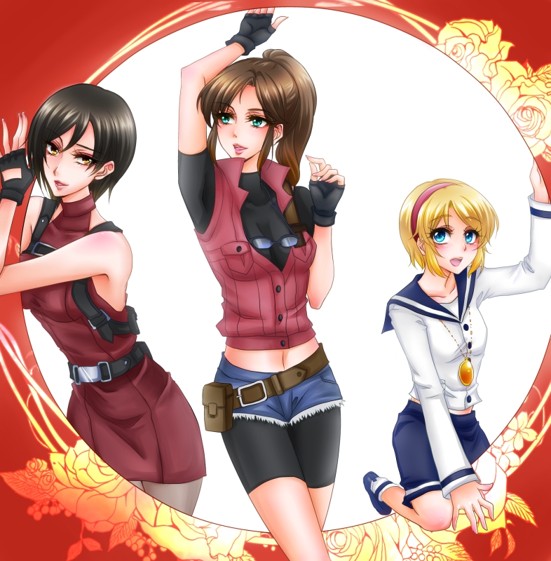 ada wong, claire redfield, and sherry birkin (resident evil and 1 more) drawn by kiraki