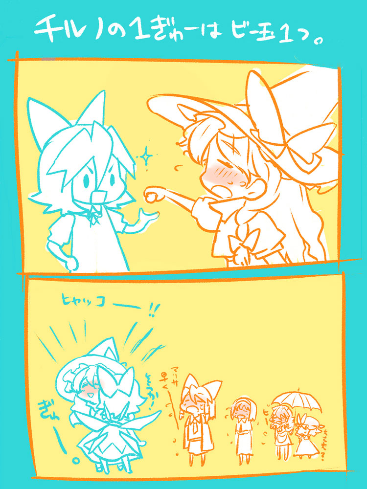hakurei reimu, kirisame marisa, remilia scarlet, izayoi sakuya, alice margatroid, and 1 more (touhou) drawn by yumiya