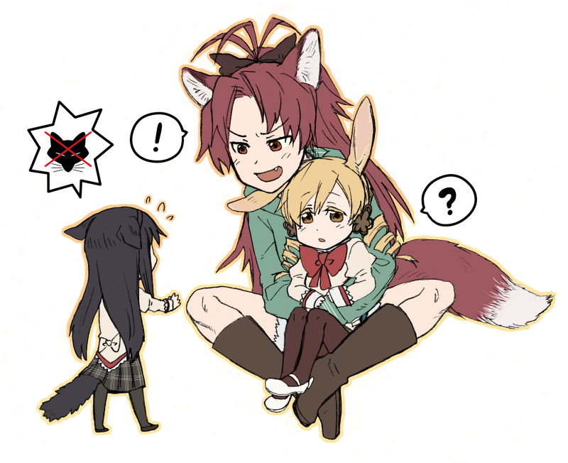 akemi homura, sakura kyoko, and tomoe mami (mahou shoujo madoka magica) drawn by torinone