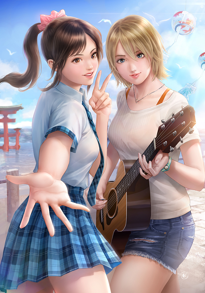 allison and miyamoto hikari (summer lesson) drawn by john_law_bc