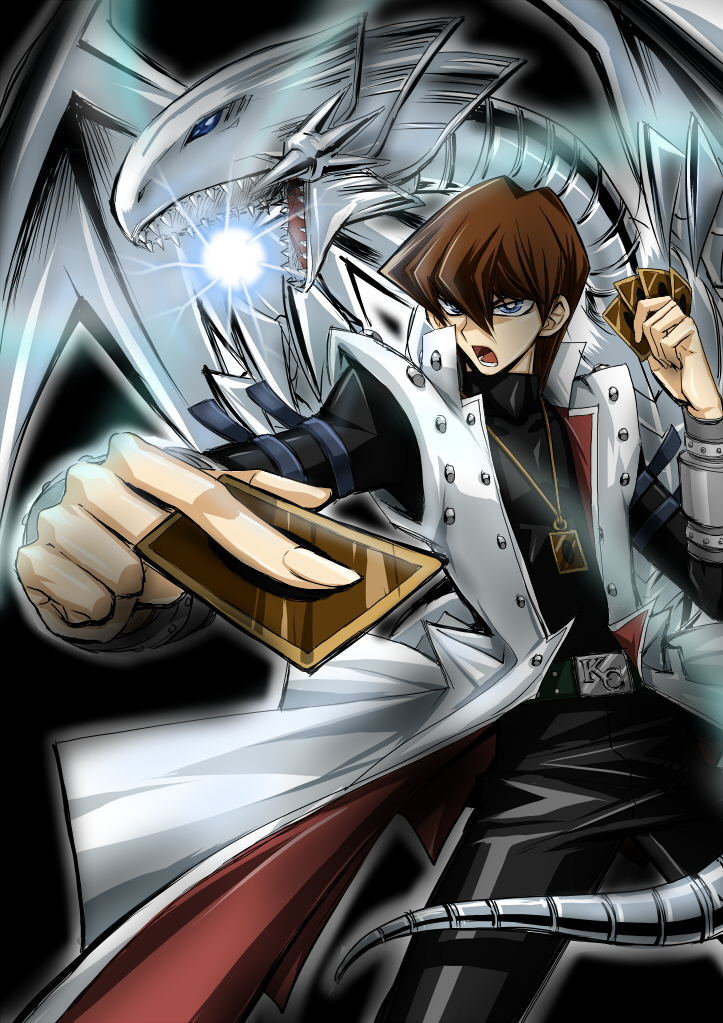 kaiba seto and blue-eyes white dragon (yu-gi-oh! and 1 more) drawn by ougi_kairi