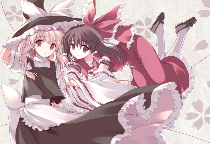 hakurei reimu and kirisame marisa (touhou) drawn by odawara_hakone