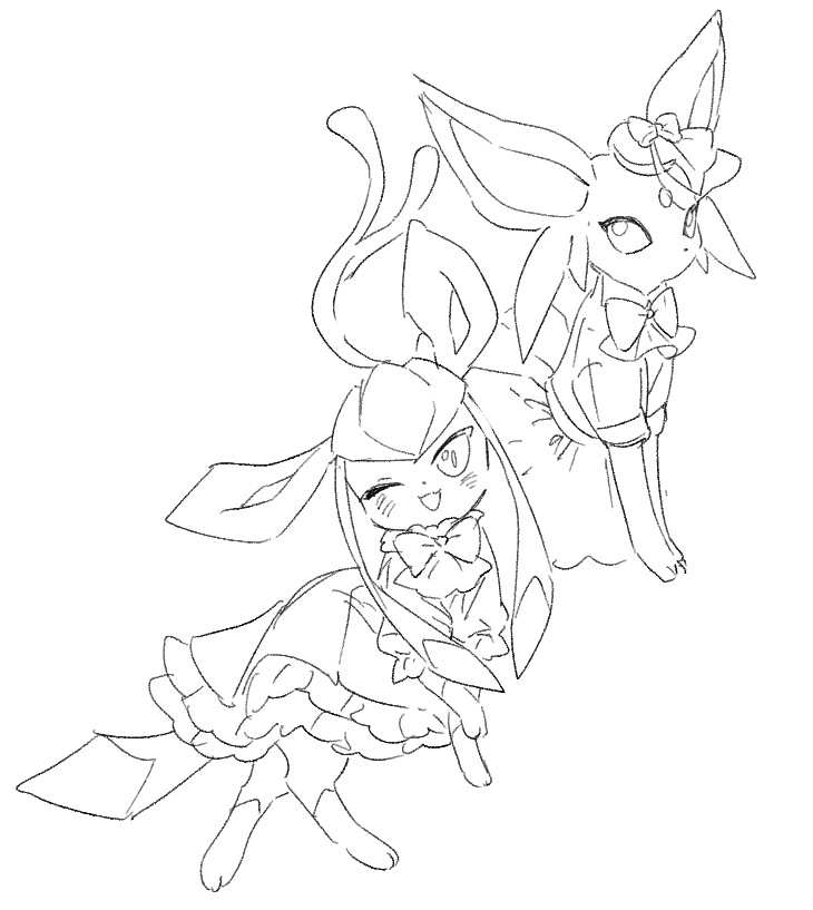 glaceon and espeon (pokemon and 1 more) drawn by sok_(mr14_c)