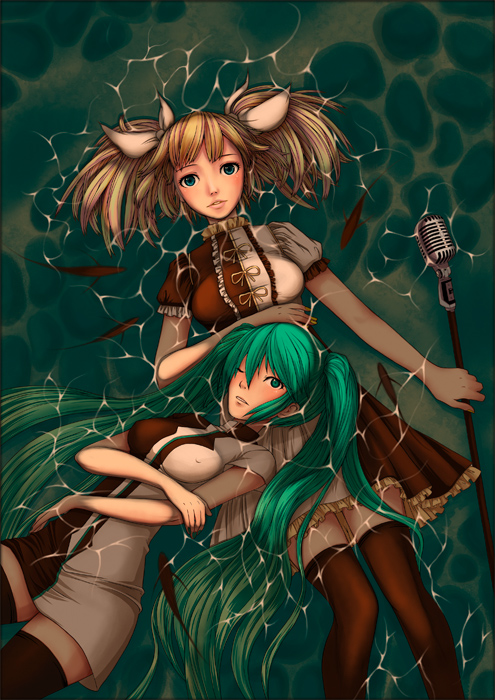 hatsune miku and kagamine rin (vocaloid and 1 more) drawn by alice_vysochina