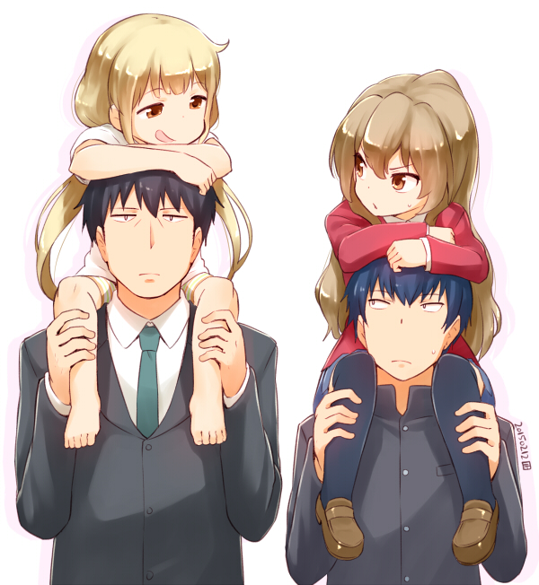 producer, futaba anzu, aisaka taiga, and takasu ryuuji (idolmaster and 2 more) drawn by nagian