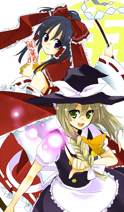hakurei reimu and kirisame marisa (touhou) drawn by 01_0219