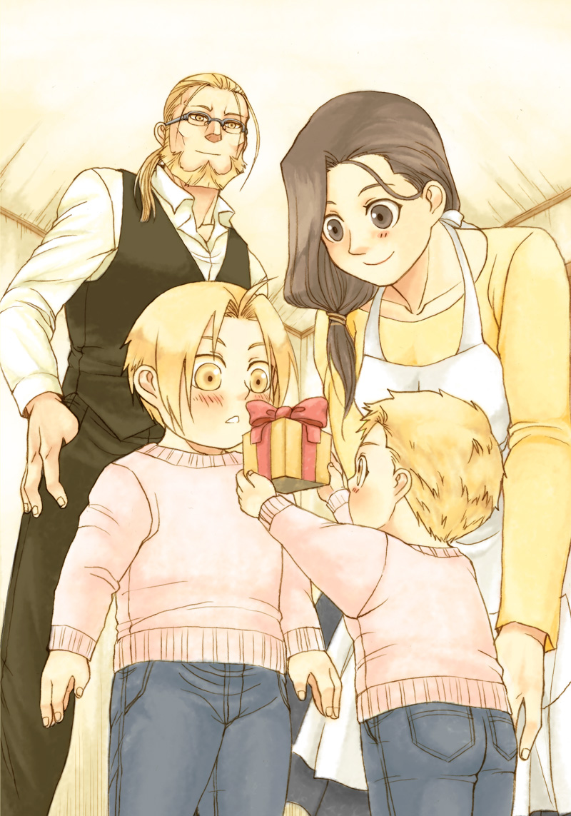 edward elric, alphonse elric, van hohenheim, and trisha elric (fullmetal alchemist) drawn by pai_(1111)