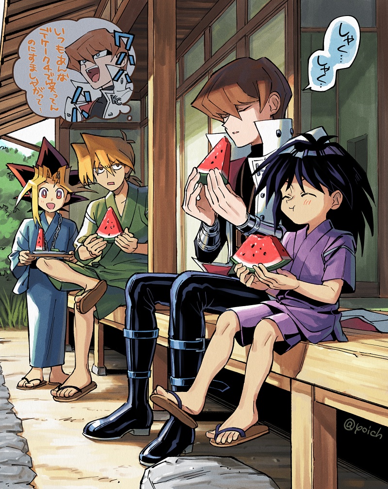 muto yugi, kaiba seto, jonouchi katsuya, and kaiba mokuba (yu-gi-oh! and 1 more) drawn by koma_yoichi
