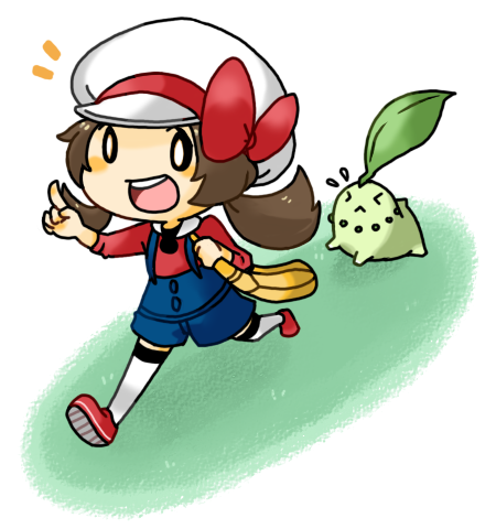 lyra and chikorita (pokemon and 1 more) drawn by chikin_maru