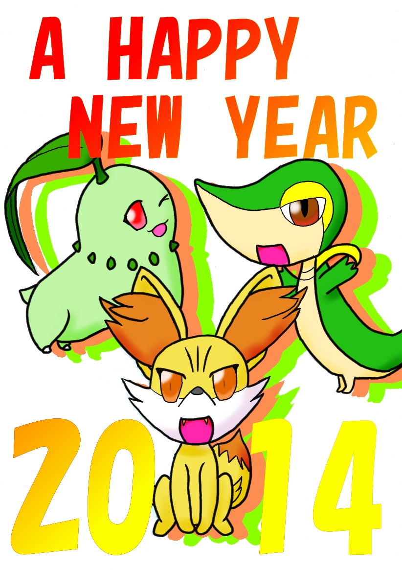 snivy, chikorita, and fennekin (pokemon) drawn by toragorow