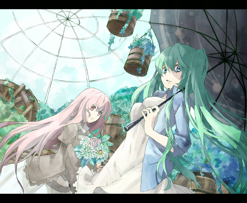 hatsune miku and megurine luka (vocaloid) drawn by hirasaka_ine