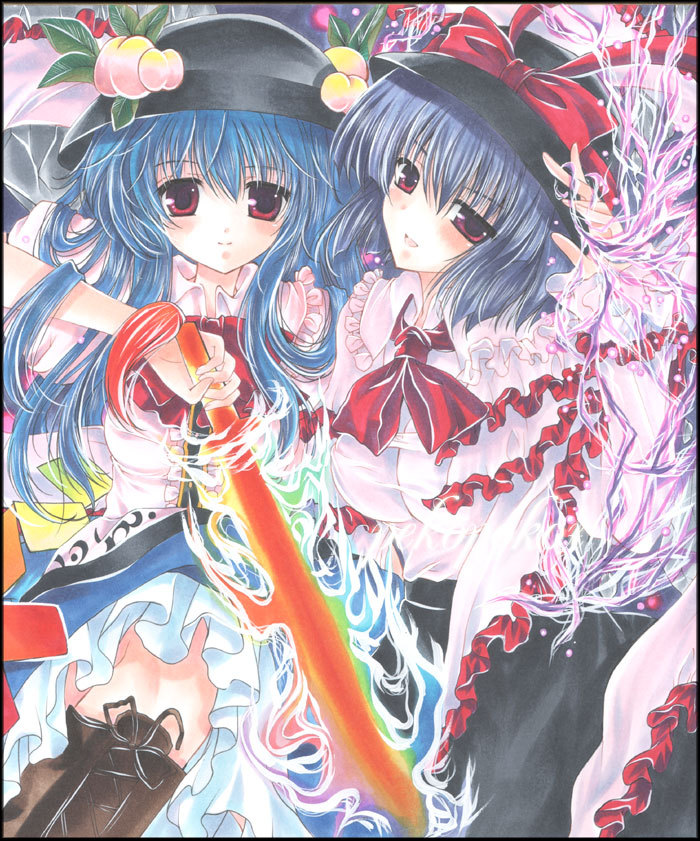 hinanawi tenshi and nagae iku (touhou) drawn by pekopokox
