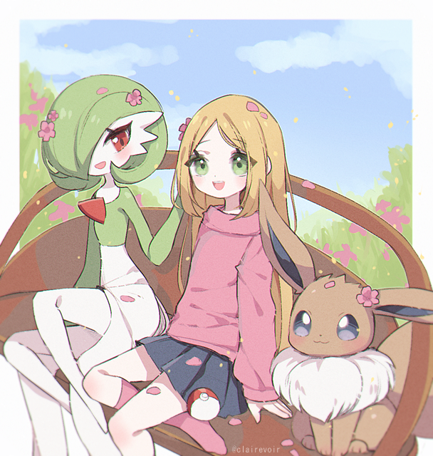 gardevoir, eevee, and claire (original and 1 more) drawn by aliceyawnin