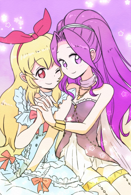 hoshimiya ichigo and kanzaki mizuki (aikatsu!) drawn by hitaishou_chiritori