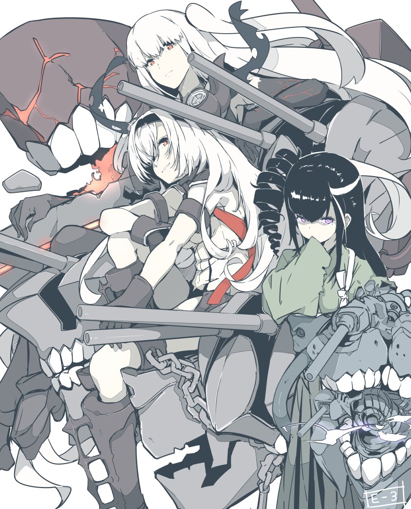 aircraft carrier princess, air defense princess, and ancient destroyer princess (kantai collection) drawn by ninimo_nimo