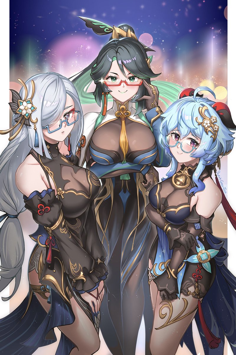 ganyu, xianyun, and shenhe (genshin impact) drawn by burnt_green_tea