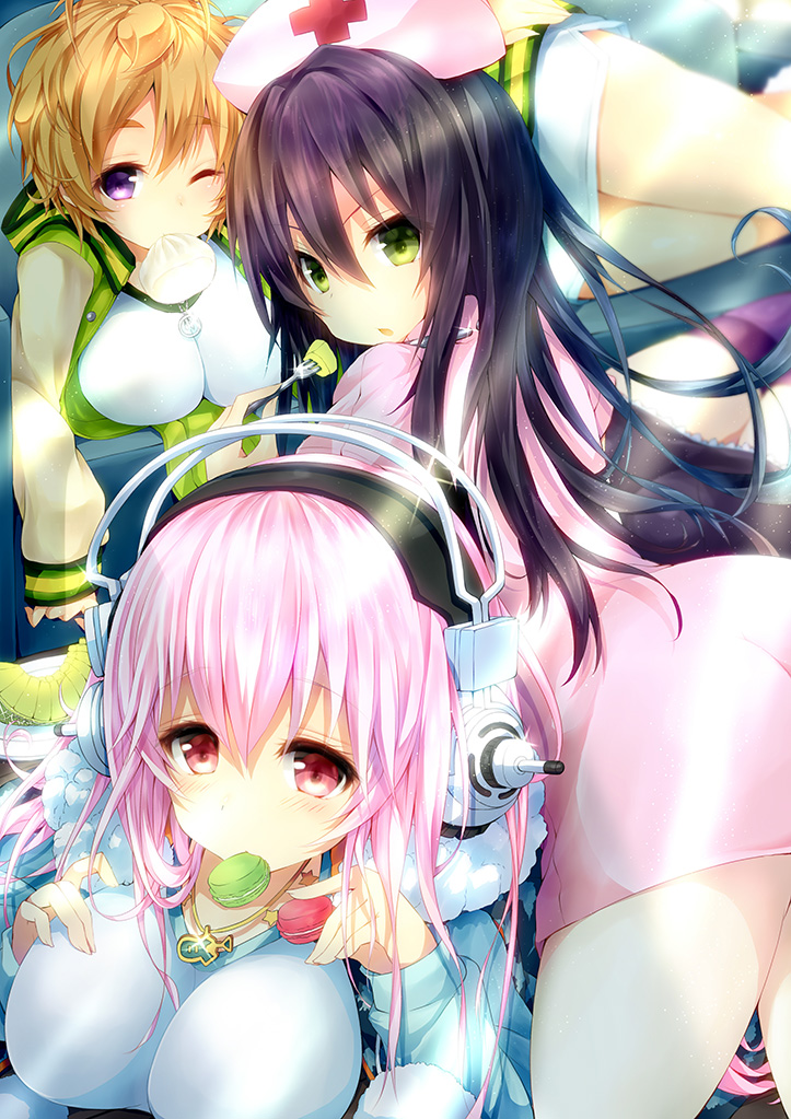 super sonico, watanuki fuuri, and fujimi suzu (nitroplus) drawn by kabocha_usagi