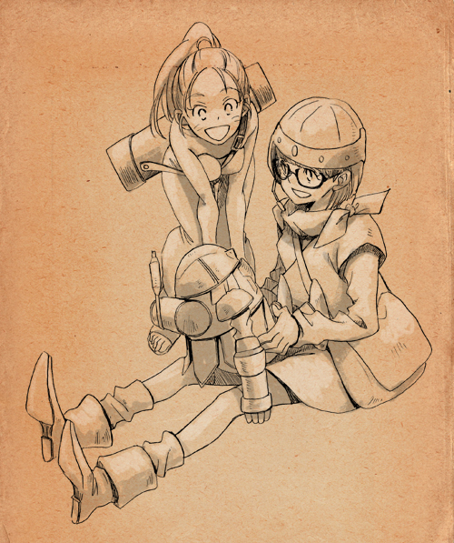 lucca ashtear, marle, and robo (chrono trigger) drawn by myk