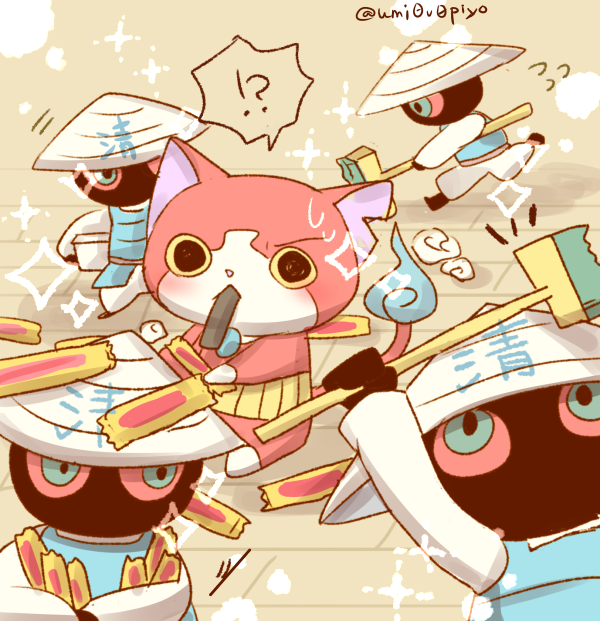 jibanyan and katazukerai (youkai watch and 1 more) drawn by umi_(srtm07)