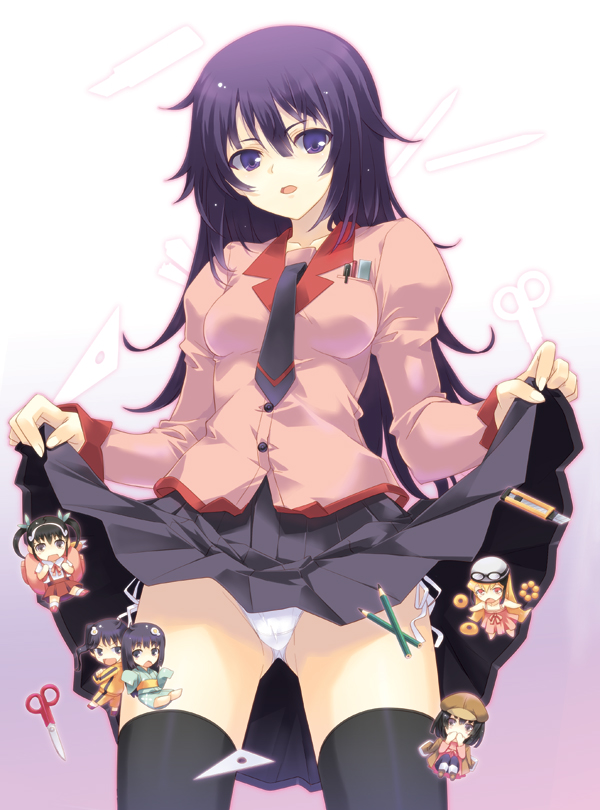 oshino shinobu, senjougahara hitagi, sengoku nadeko, hachikuji mayoi, araragi karen, and 1 more (monogatari and 1 more) drawn by dasoku_sentarou