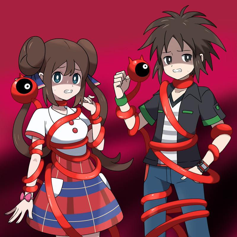rosa and nate (pokemon and 1 more) drawn by asatsuki_(fgfff)