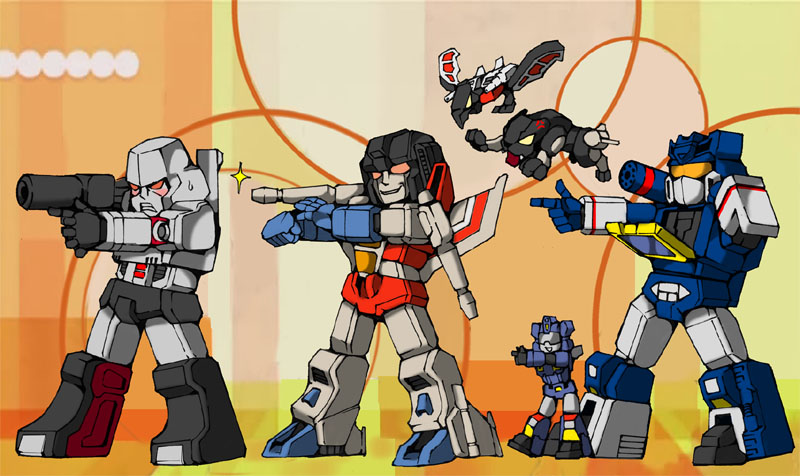 megatron, starscream, soundwave, laserbeak, ravage, and 1 more (lucky star and 2 more) drawn by kamizono_(spookyhouse)
