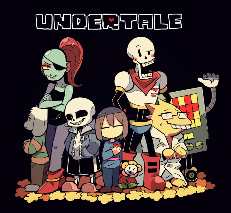 frisk, sans, papyrus, undyne, asriel dreemurr, and 3 more (undertale) drawn by terada_tera