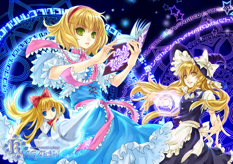 kirisame marisa, alice margatroid, and shanghai doll (touhou) drawn by kagalin