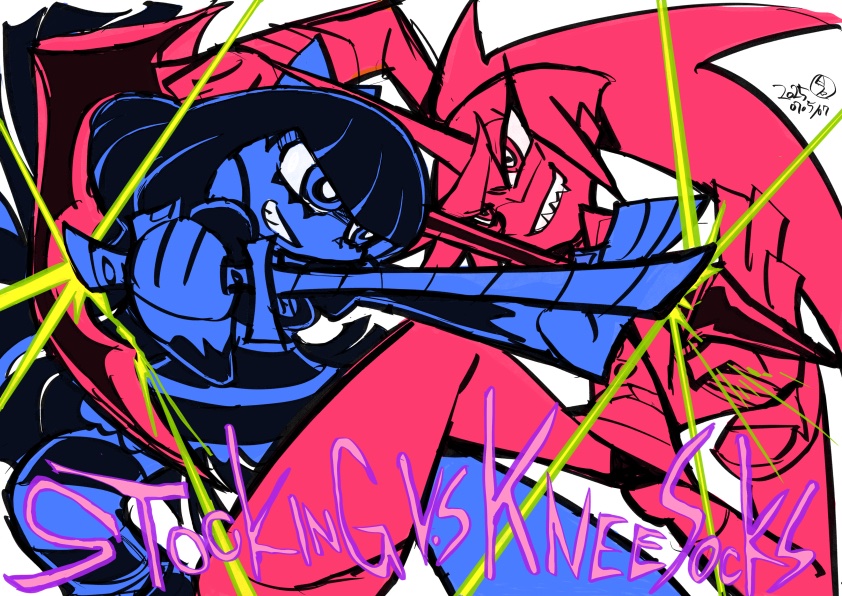 stocking and kneesocks (panty & stocking with garterbelt and 1 more) drawn by imaishi_hiroyuki