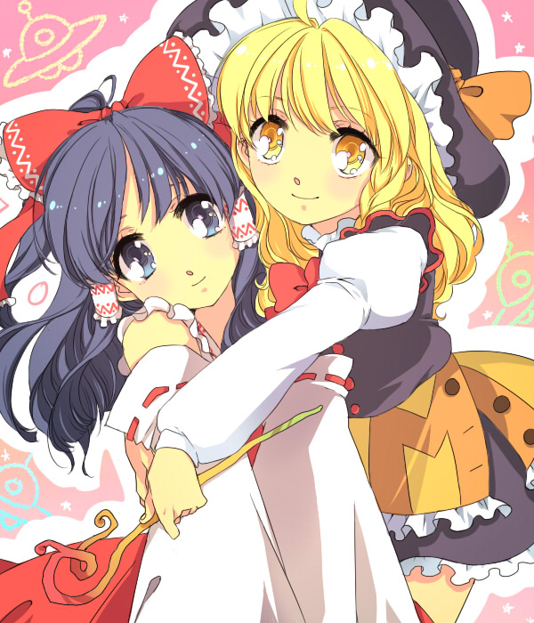 hakurei reimu and kirisame marisa (touhou) drawn by chigo