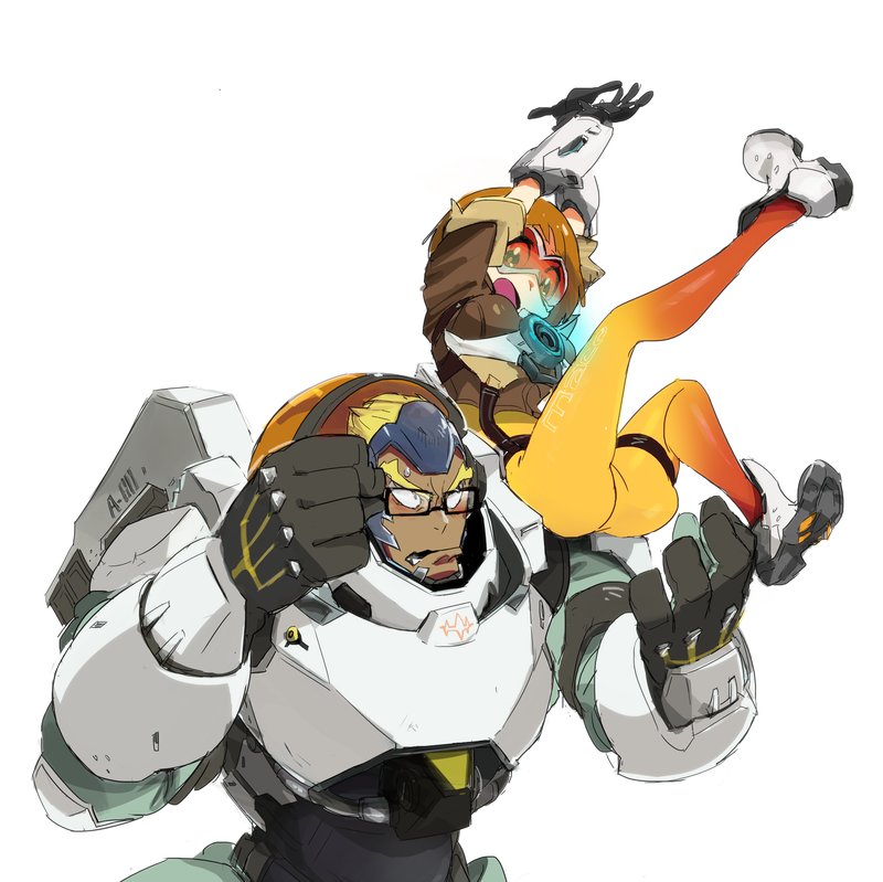 mankanshoku mako, tracer, gamagoori ira, and winston (overwatch and 2 more) drawn by gyosone